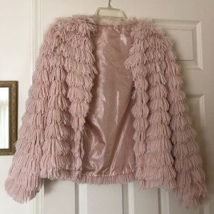 Blush Pink Faux Fur Fringe Jacket